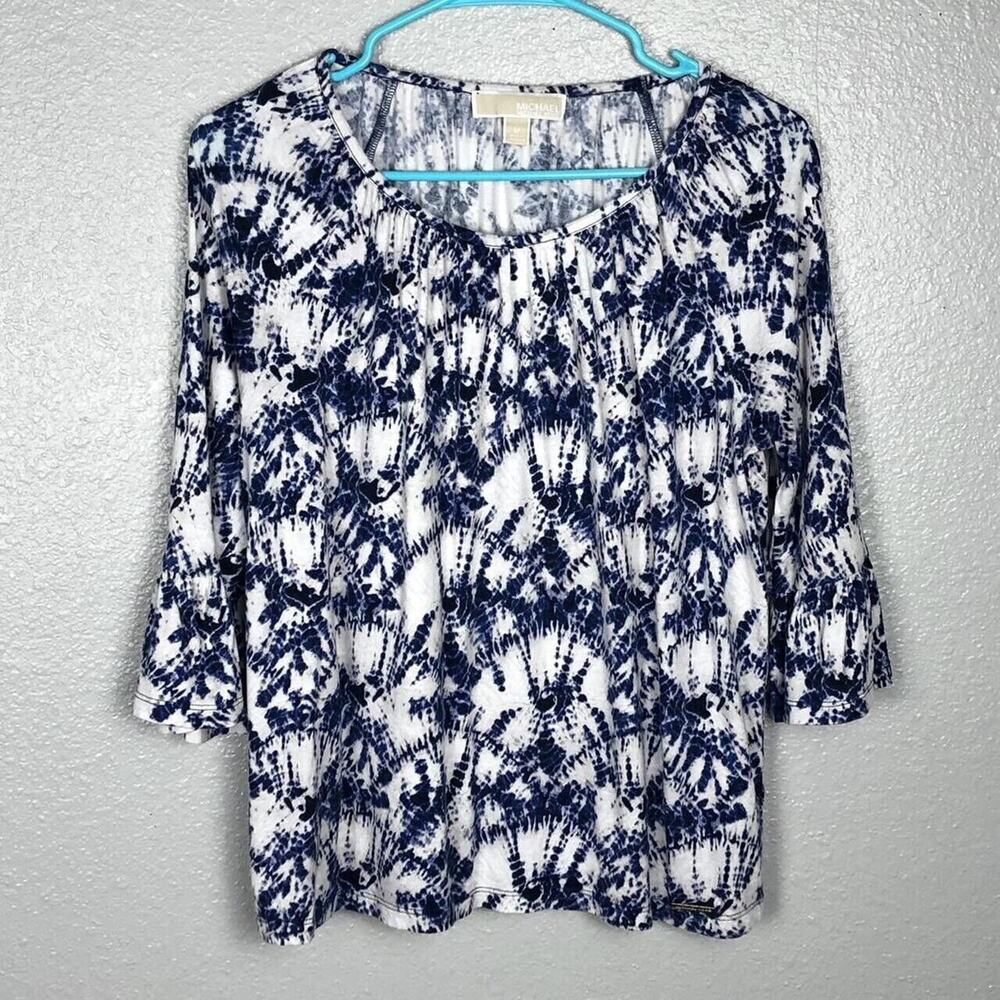 Michael Kors Size Medium Abstract Tie Dye Style Design Blouse Ruffle Sleeve Top